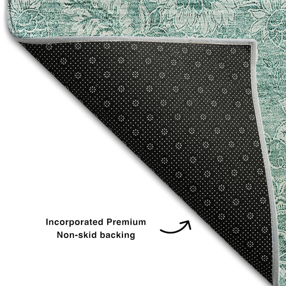 Premium Machine Washable Mayfield AMF662 Teal 2'3" x 7'6" Runner Rug. Picture 2