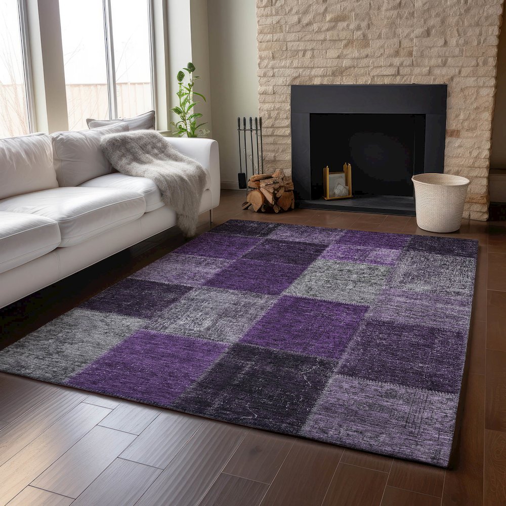 Premium Machine Washable Mayfield AMF663 Eggplant 3' x 5' Rug. Picture 6