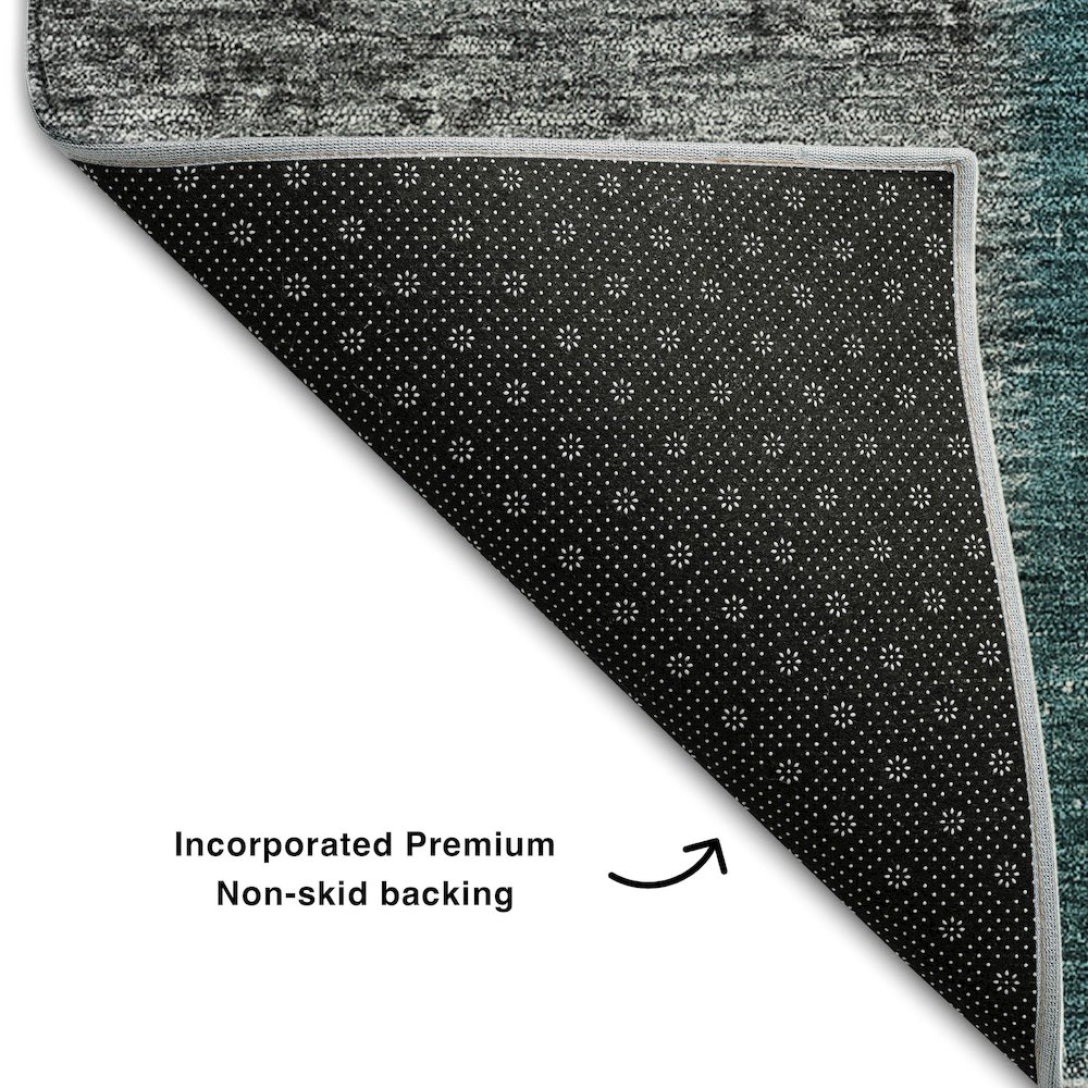 Premium Machine Washable Mayfield AMF663 Teal 2'3" x 7'6" Runner Rug. Picture 2