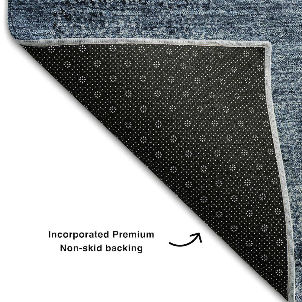 Premium Machine Washable Mayfield AMF667 Blue 2'3" x 7'6" Runner Rug. Picture 2
