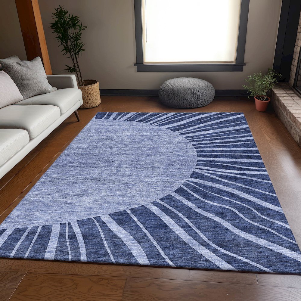 Premium Machine Washable Mayfield AMF668 Navy 3' x 5' Rug. Picture 5