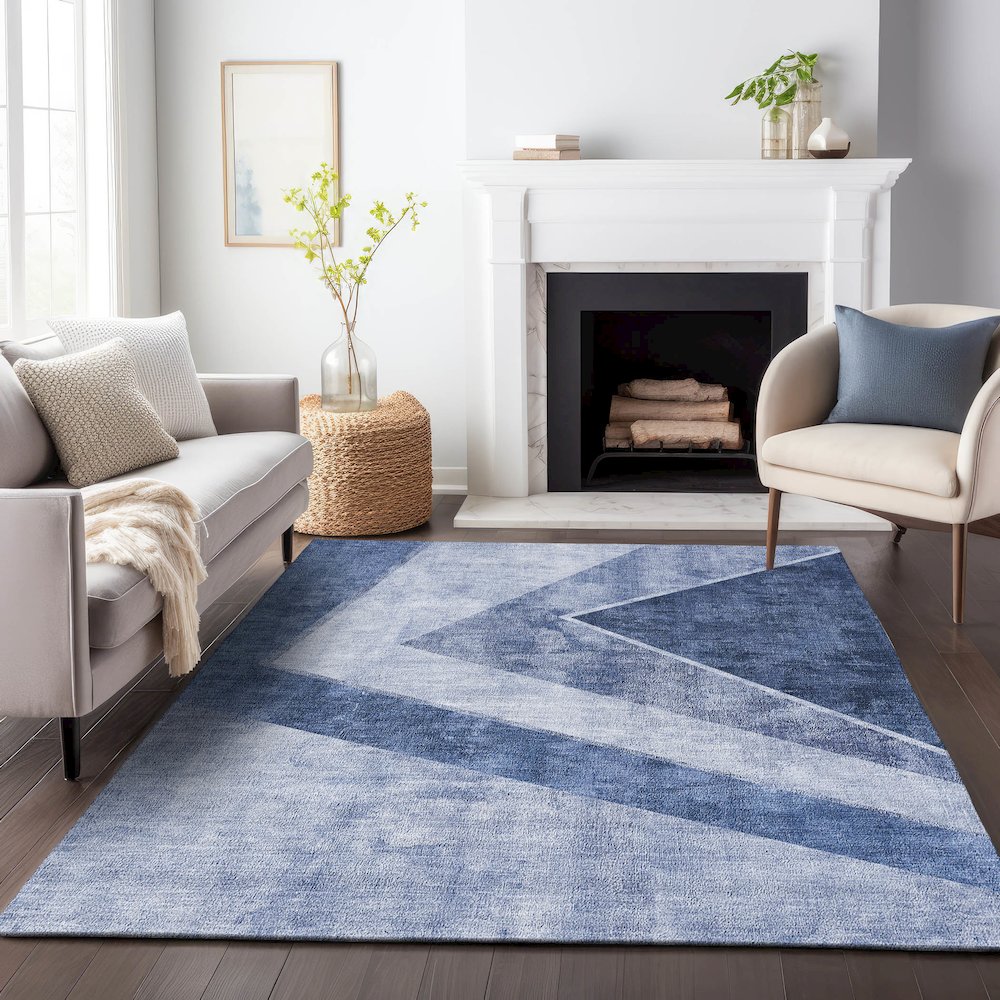 Premium Machine Washable Mayfield AMF671 Blue 3' x 5' Rug. Picture 5