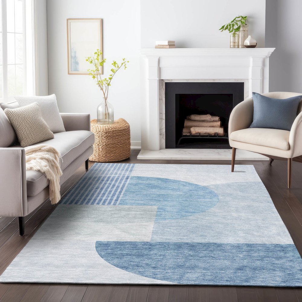 Premium Machine Washable Mayfield AMF678 Blue 3' x 5' Rug. Picture 5