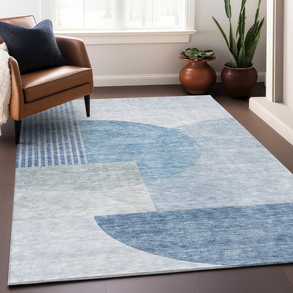 Premium Machine Washable Mayfield AMF678 Blue 3' x 5' Rug. Picture 6