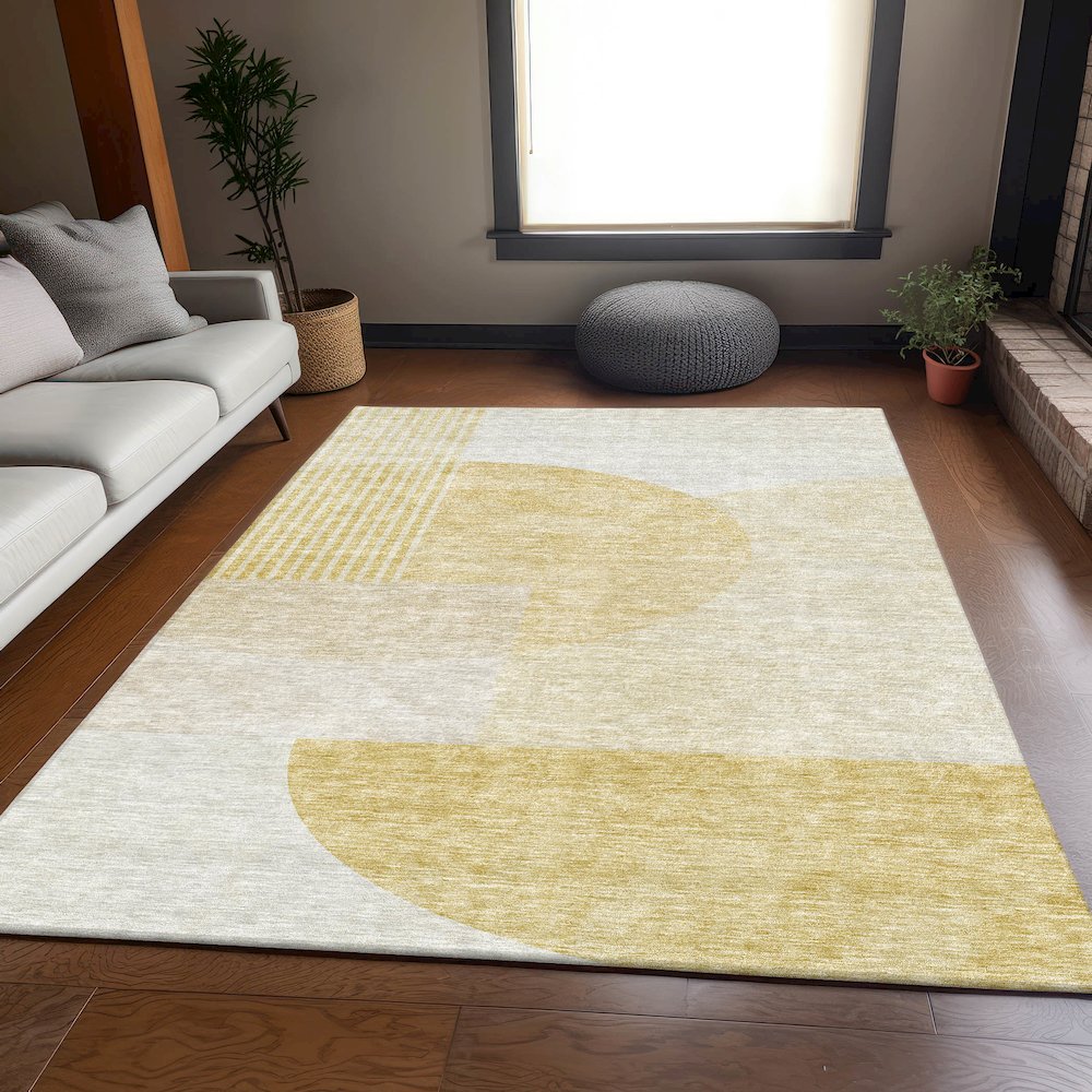 Premium Machine Washable Mayfield AMF678 Gold 3' x 5' Rug. Picture 5