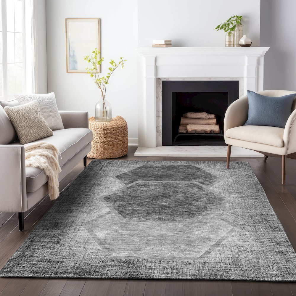 Premium Machine Washable Mayfield AMF679 Gray 3' x 5' Rug. Picture 5
