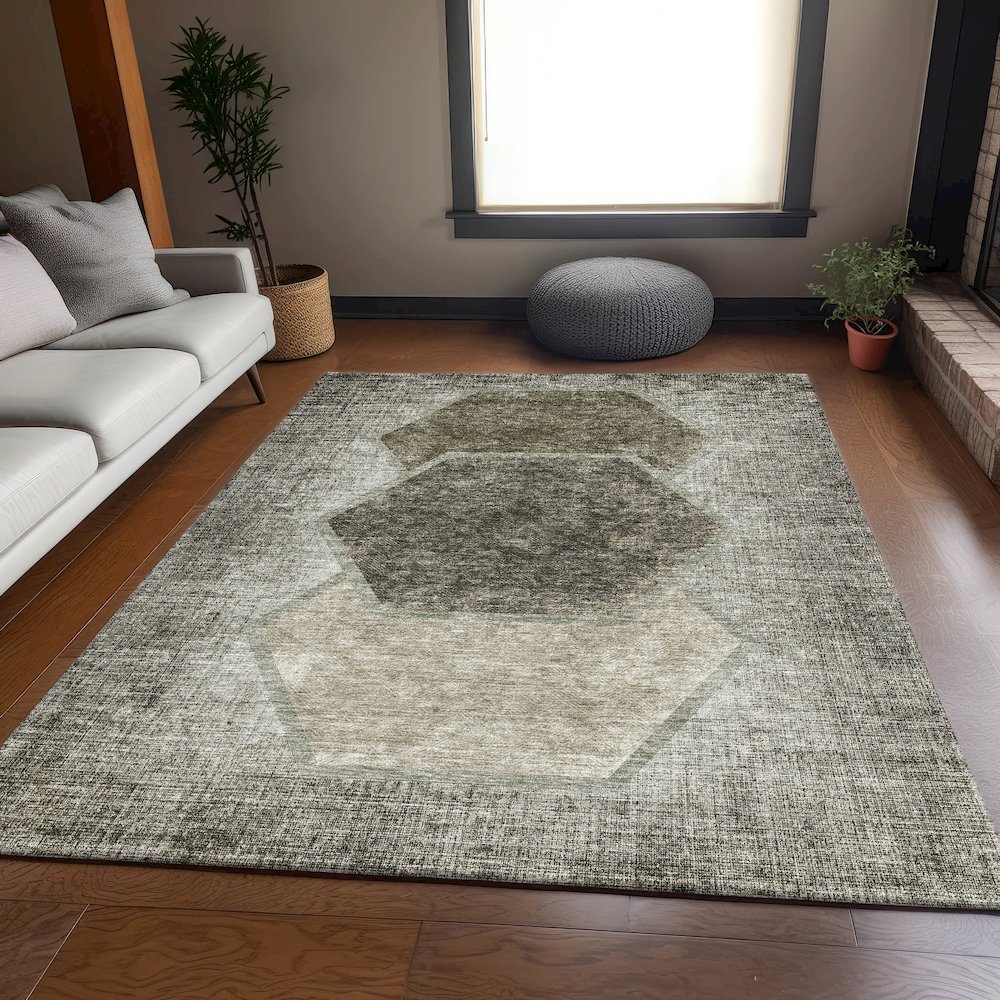 Premium Machine Washable Mayfield AMF679 Taupe 3' x 5' Rug. Picture 5