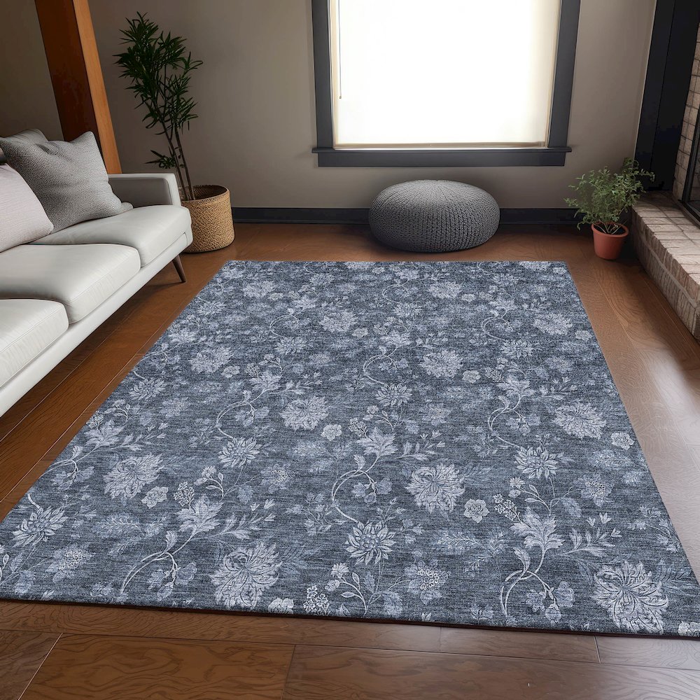 Premium Machine Washable Mayfield AMF680 Blue 3' x 5' Rug. Picture 5