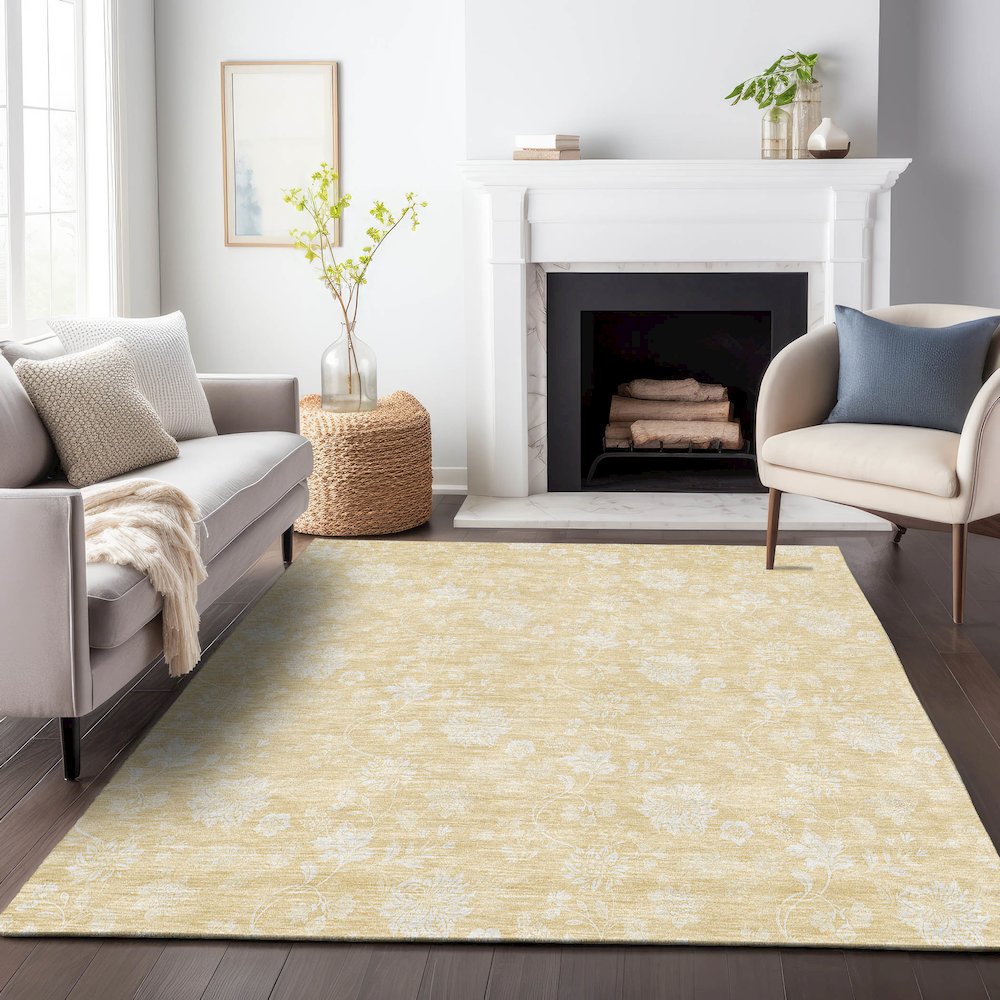 Premium Machine Washable Mayfield AMF681 Honey 3' x 5' Rug. Picture 5