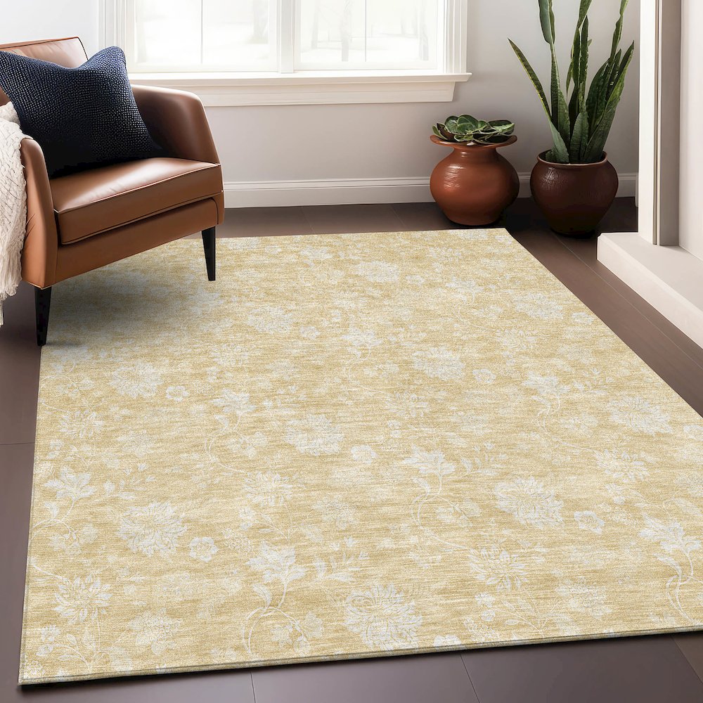 Premium Machine Washable Mayfield AMF681 Honey 3' x 5' Rug. Picture 6