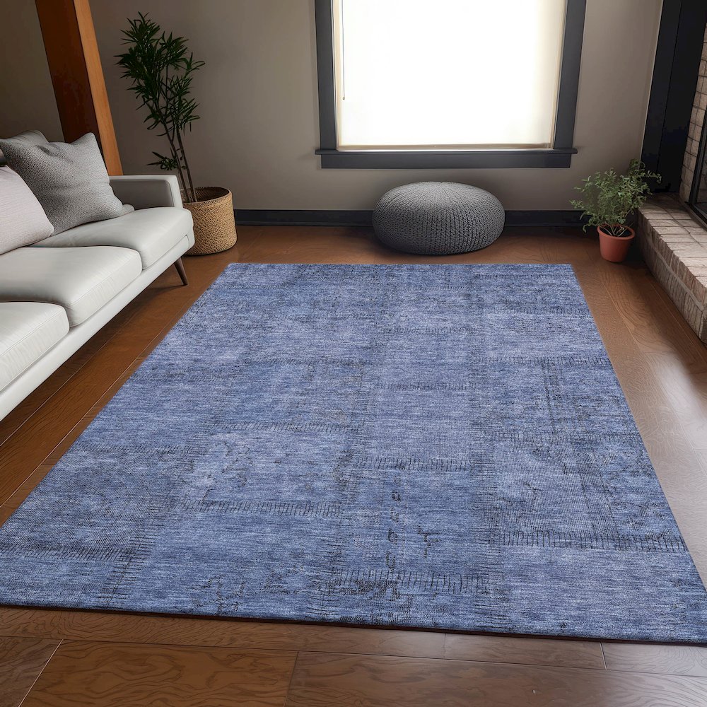 Premium Machine Washable Mayfield AMF685 Blue 3' x 5' Rug. Picture 5