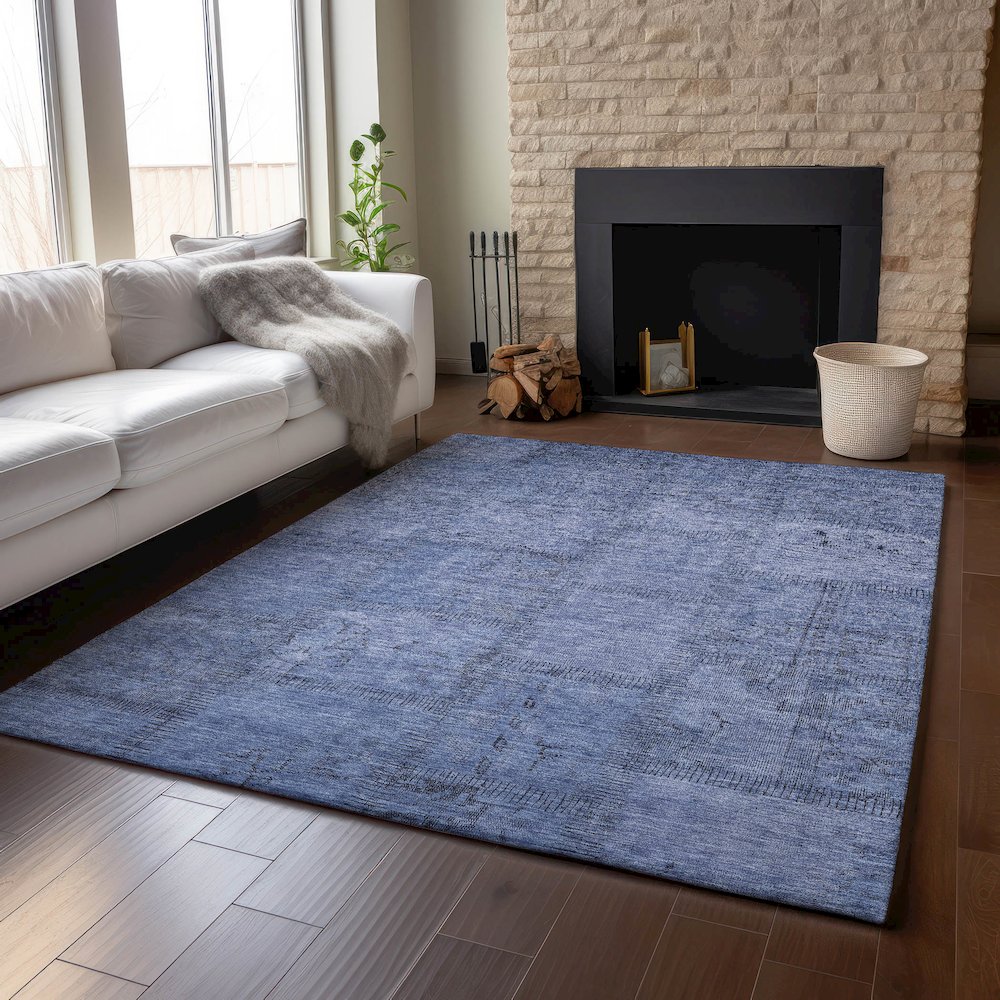 Premium Machine Washable Mayfield AMF685 Blue 3' x 5' Rug. Picture 6