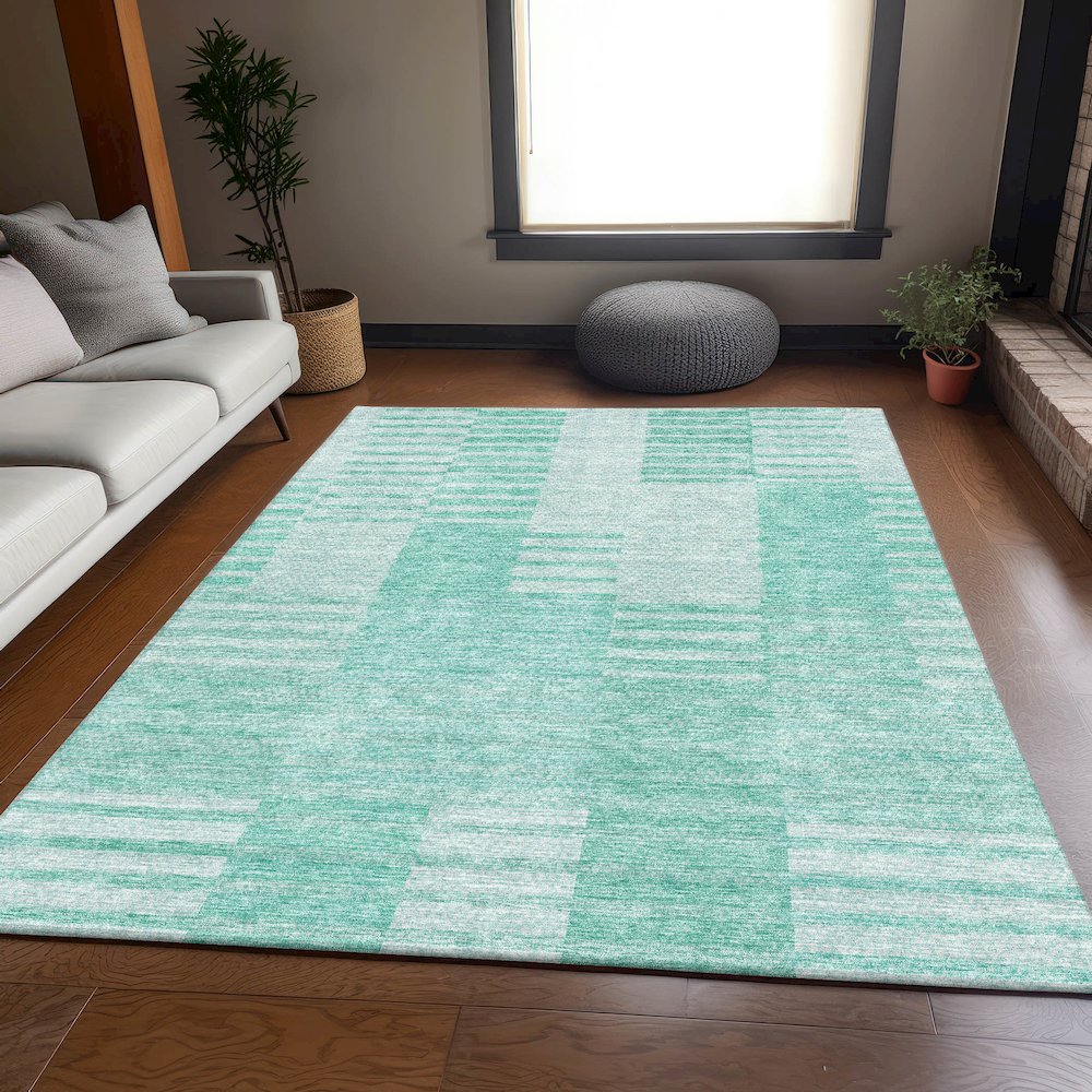 Premium Machine Washable Mayfield AMF686 Teal 3' x 5' Rug. Picture 5
