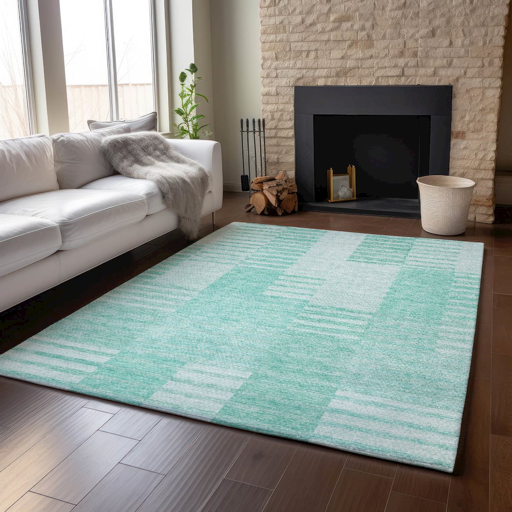 Premium Machine Washable Mayfield AMF686 Teal 3' x 5' Rug. Picture 6