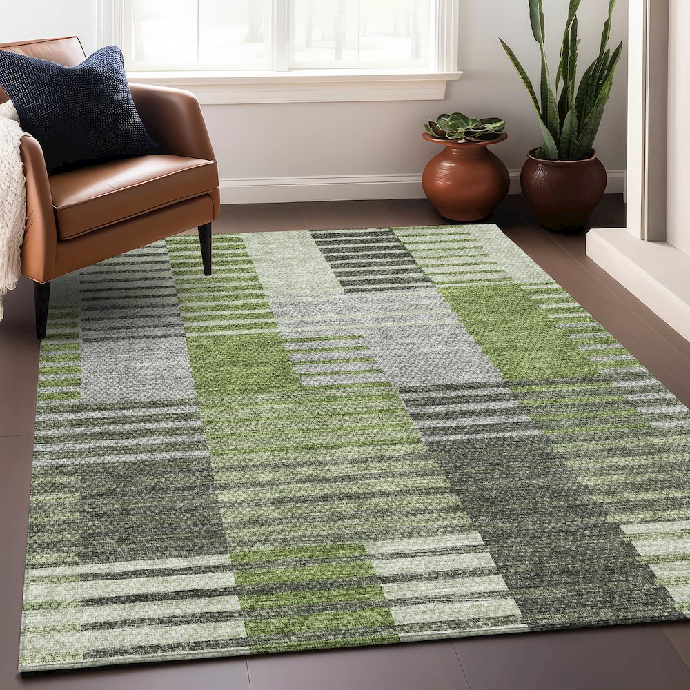 Premium Machine Washable Mayfield AMF687 Green 3' x 5' Rug. Picture 6