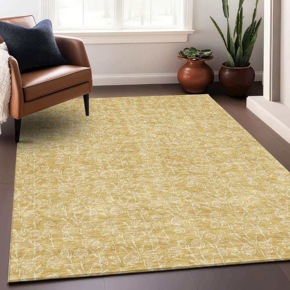Premium Machine Washable Mayfield AMF691 Gold 3' x 5' Rug. Picture 6