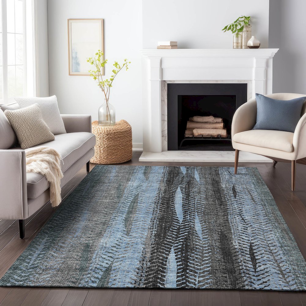 Premium Machine Washable Mayfield AMF693 Blue 3' x 5' Rug. Picture 5