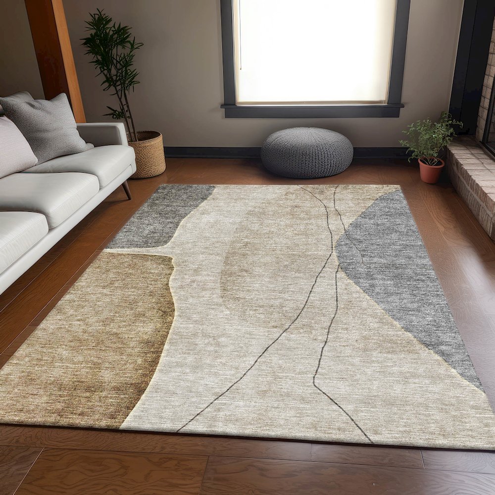 Premium Machine Washable Mayfield AMF696 Taupe 3' x 5' Rug. Picture 5