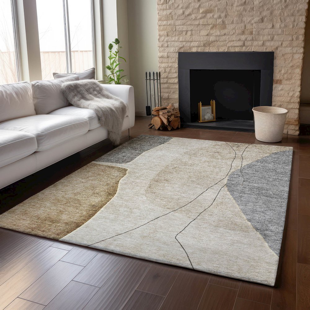 Premium Machine Washable Mayfield AMF696 Taupe 3' x 5' Rug. Picture 6