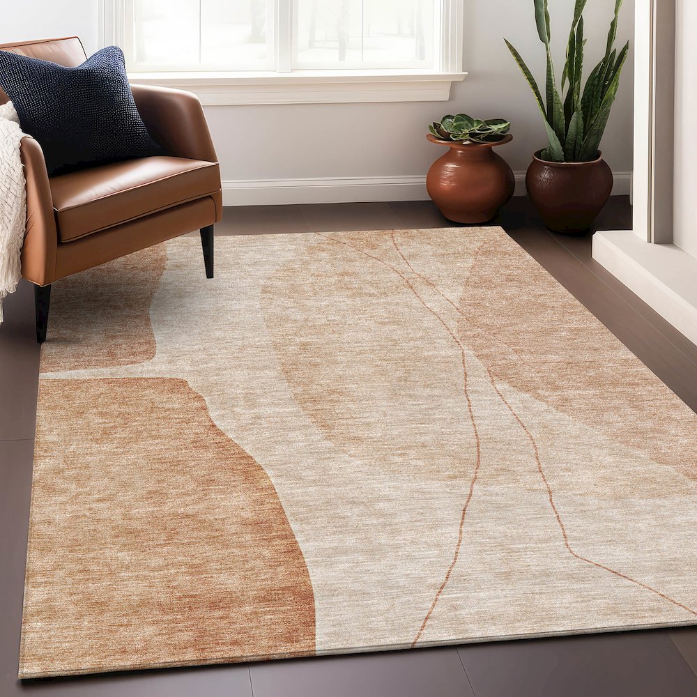 Premium Machine Washable Mayfield AMF696 Terracotta 3' x 5' Rug. Picture 6