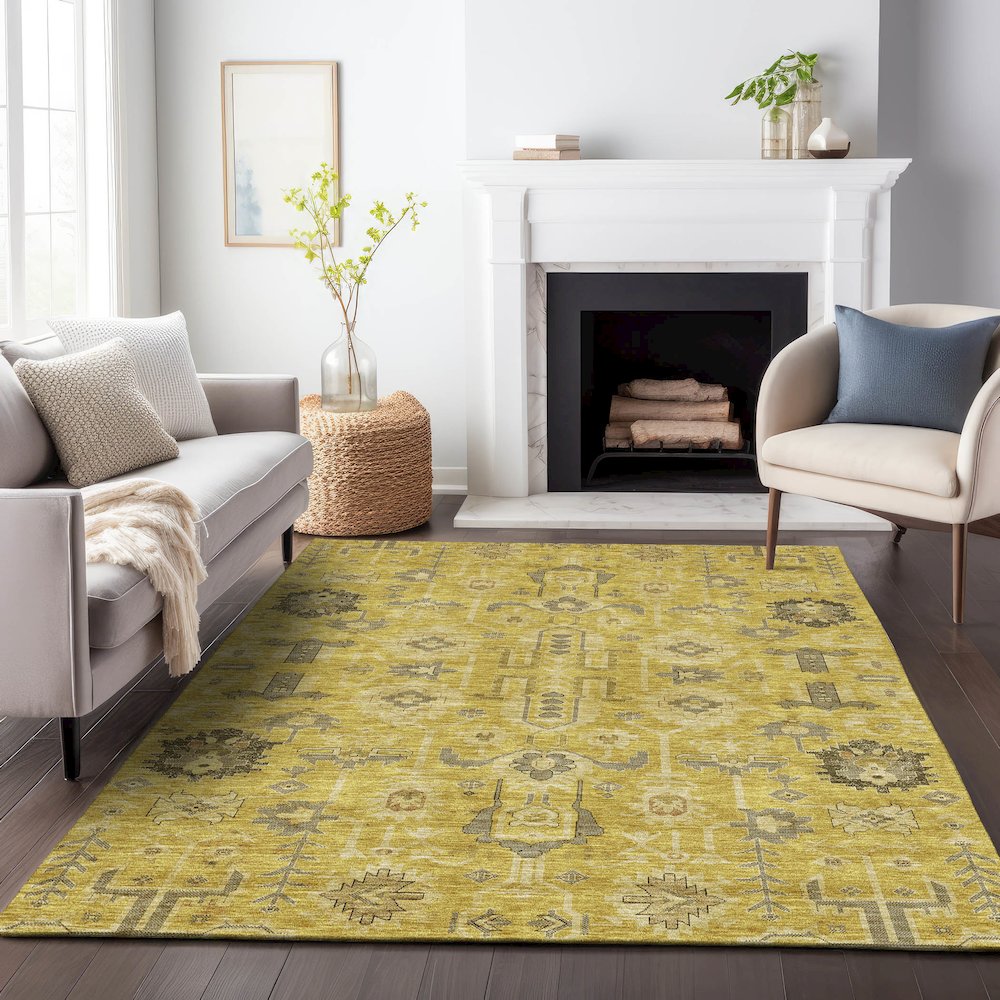 Premium Machine Washable Mayfield AMF697 Gold 3' x 5' Rug. Picture 5