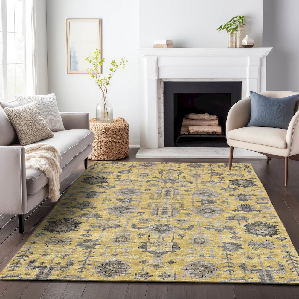 Premium Machine Washable Mayfield AMF697 Honey 3' x 5' Rug. Picture 5