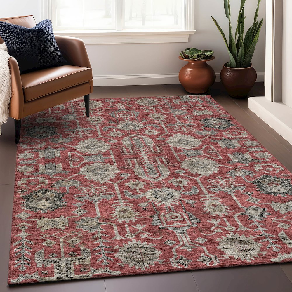 Premium Machine Washable Mayfield AMF697 Red 3' x 5' Rug. Picture 6