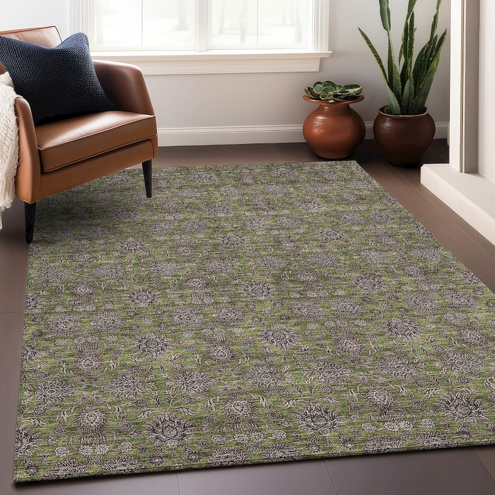 Premium Machine Washable Mayfield AMF702 Olive 3' x 5' Rug. Picture 6