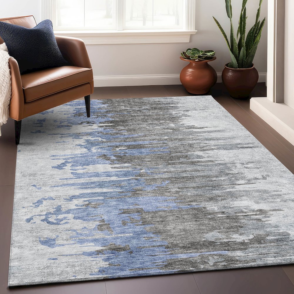 Premium Machine Washable Mayfield AMF704 Blue 3' x 5' Rug. Picture 6