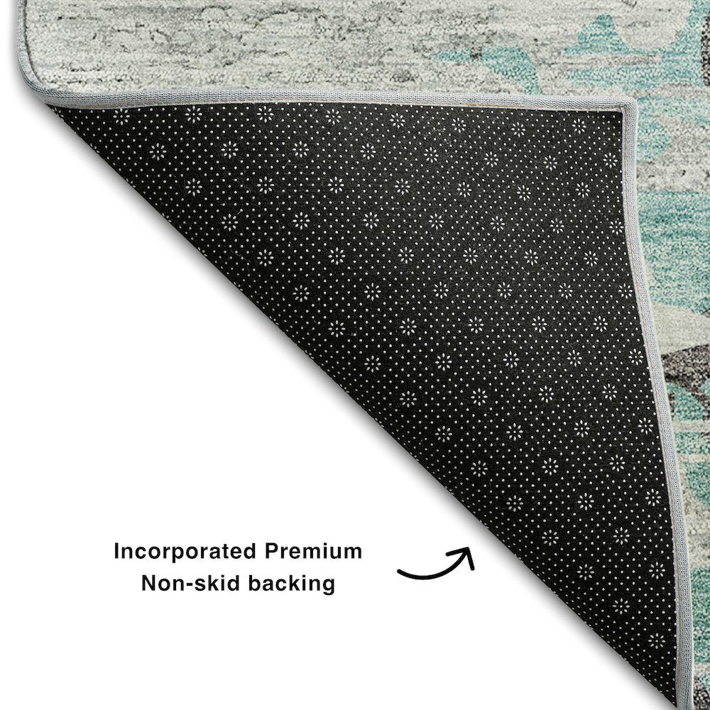 Premium Machine Washable Mayfield AMF704 Teal 2'3" x 7'6" Runner Rug. Picture 2