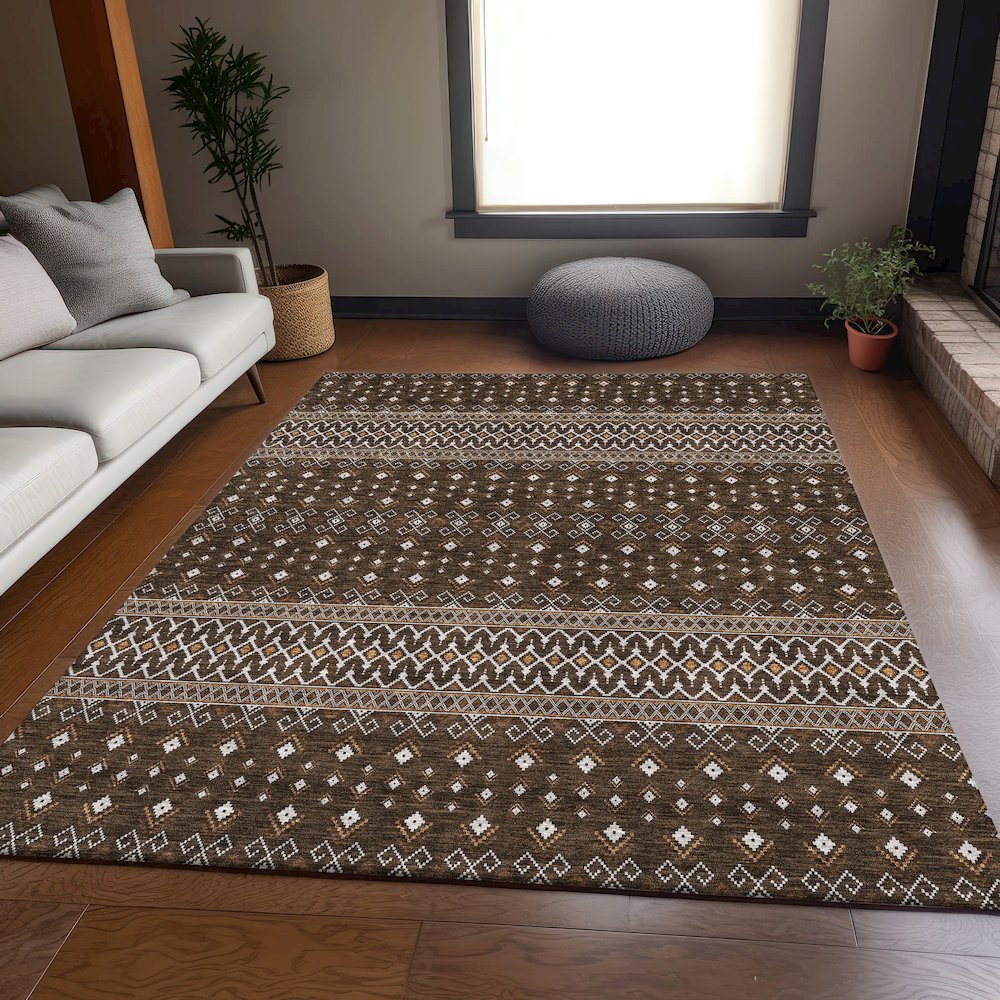 Premium Machine Washable Mayfield AMF708 Chocolate 3' x 5' Rug. Picture 5
