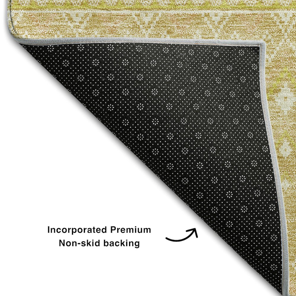 Premium Machine Washable Mayfield AMF709 Gold 2'3" x 7'6" Runner Rug. Picture 2