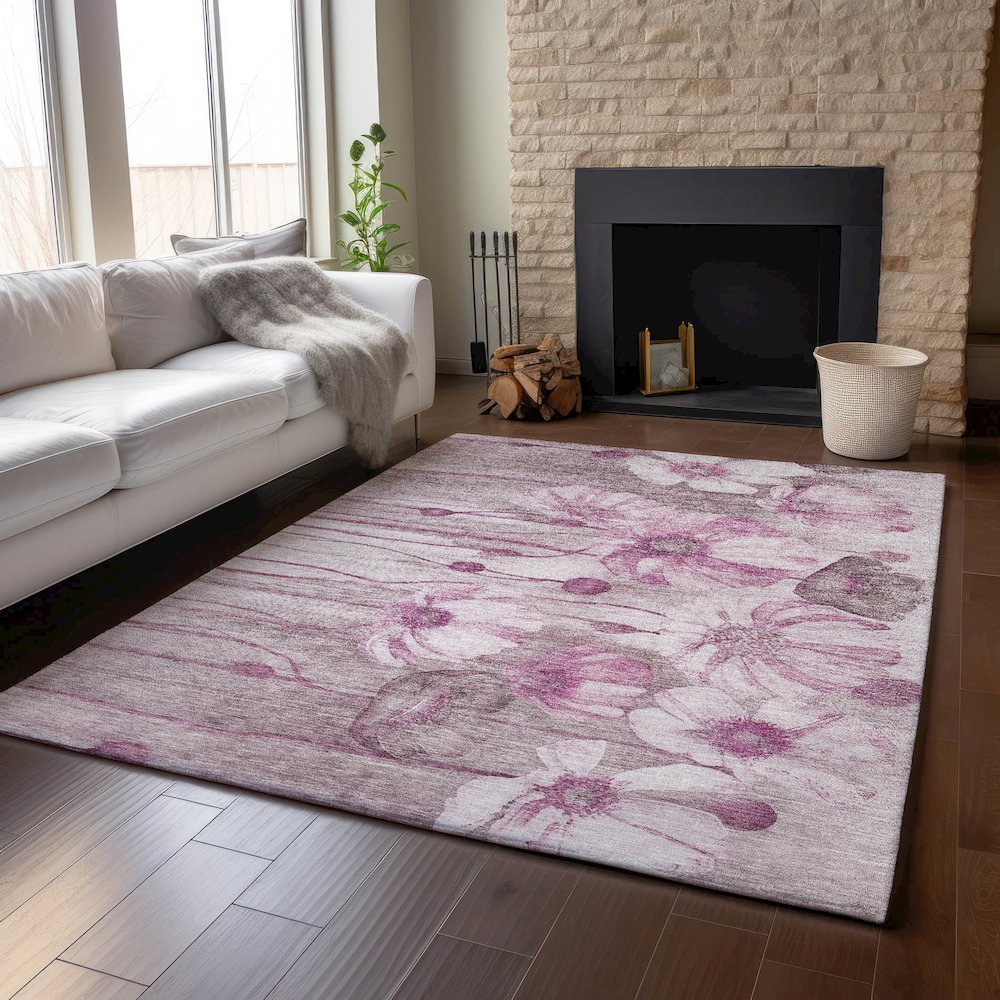 Premium Machine Washable Mayfield AMF712 Plum 3' x 5' Rug. Picture 6