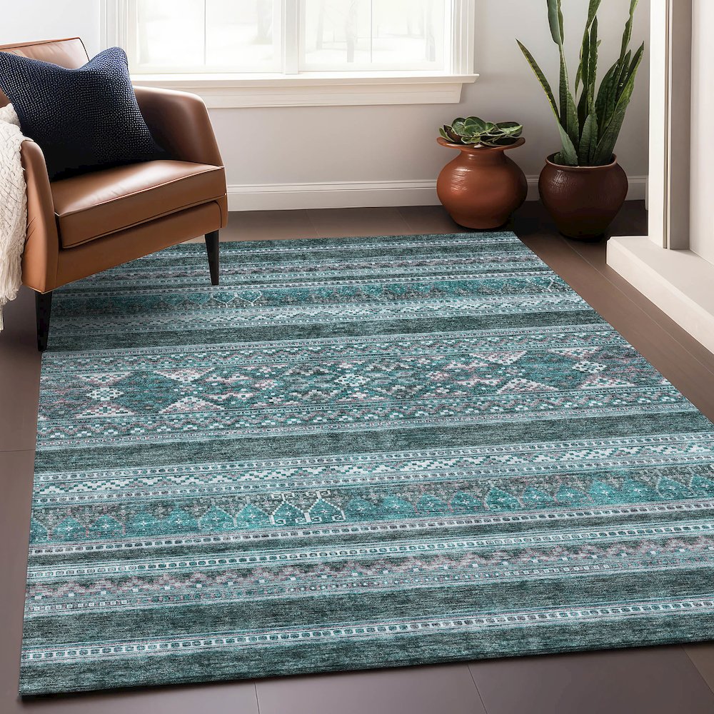 Premium Machine Washable Mayfield AMF714 Teal 3' x 5' Rug. Picture 6