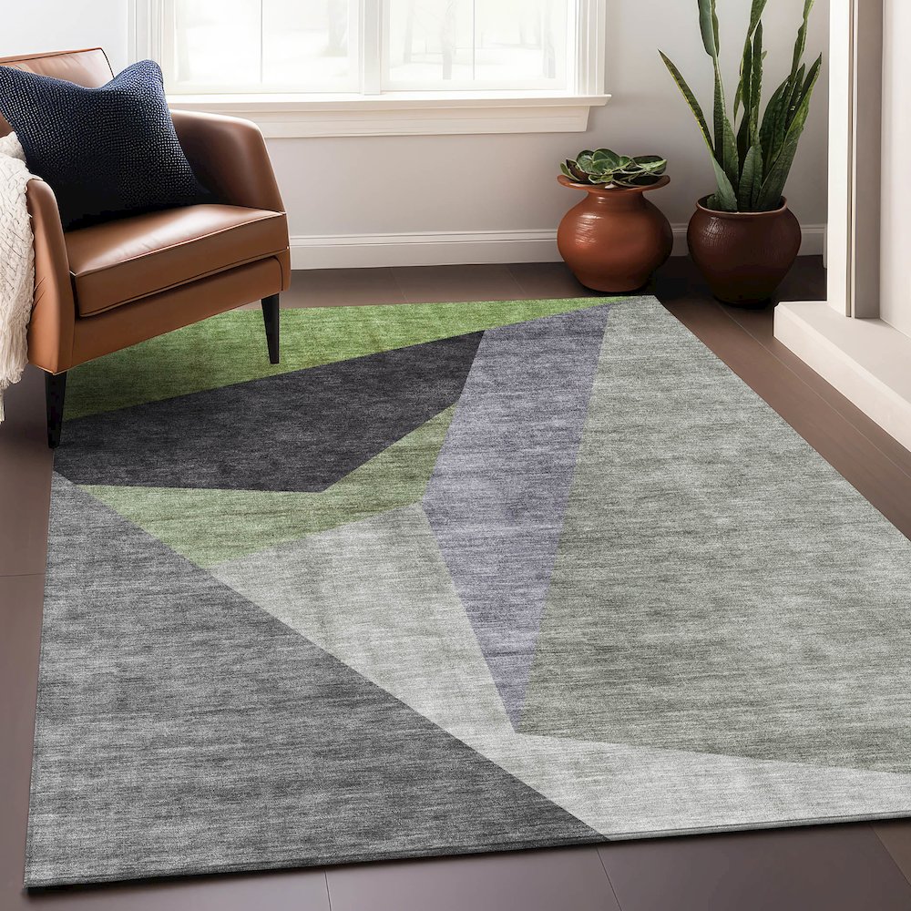 Premium Machine Washable Mayfield AMF716 Sage 3' x 5' Rug. Picture 6
