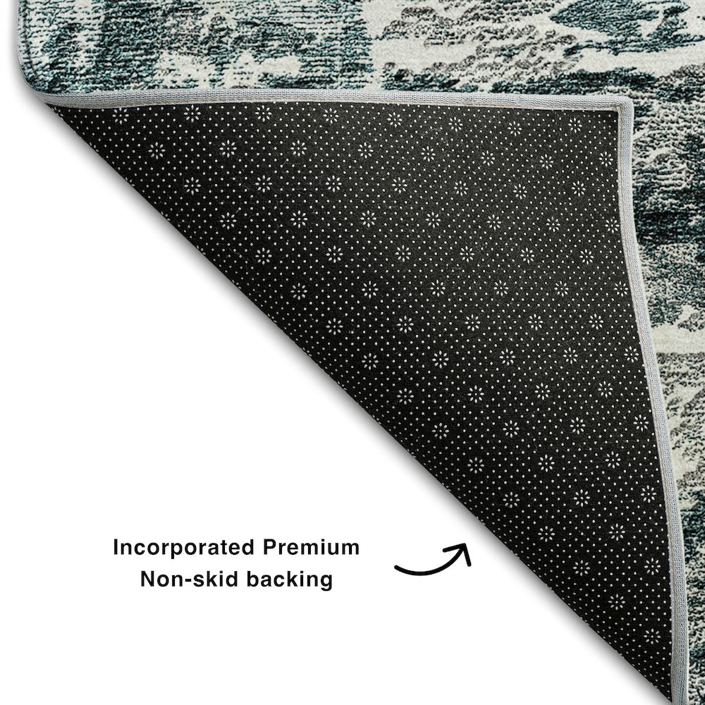 Premium Machine Washable Mayfield AMF718 Teal 2'3" x 7'6" Runner Rug. Picture 2