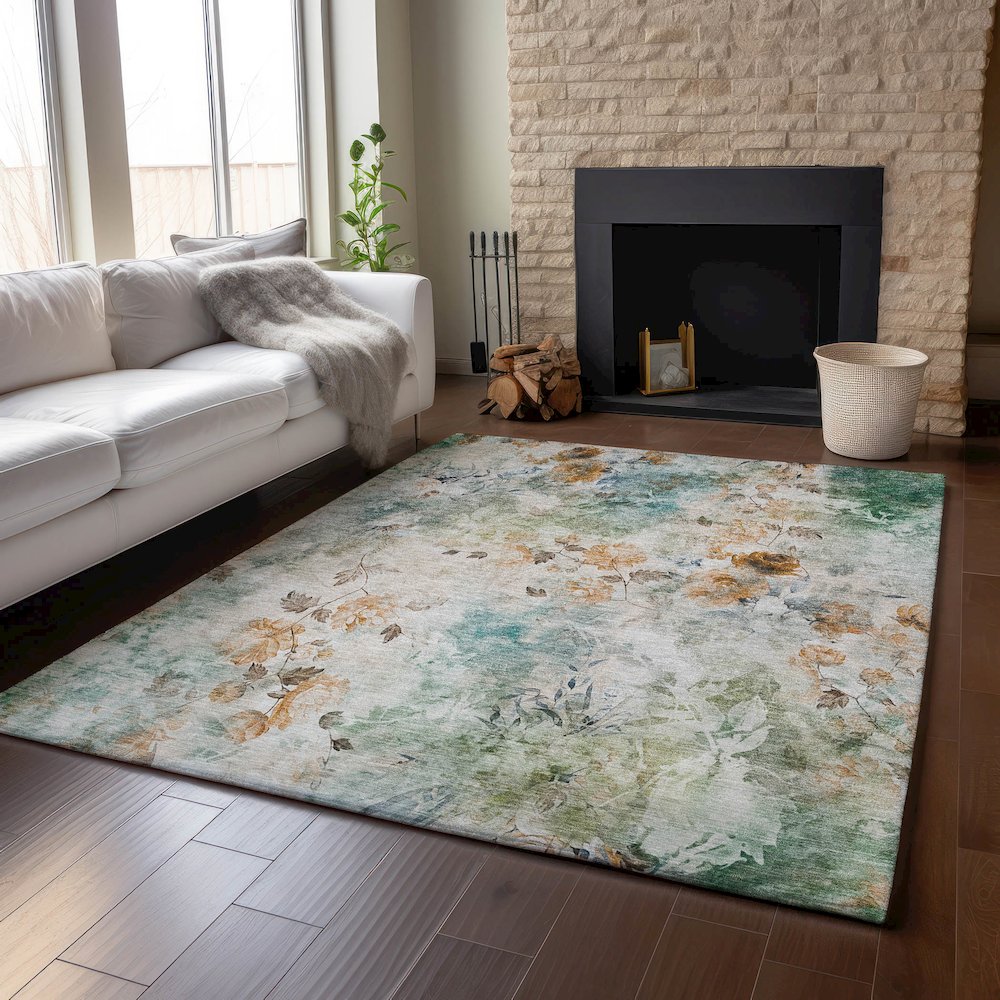 Premium Machine Washable Mayfield AMF724 Teal 3' x 5' Rug. Picture 6