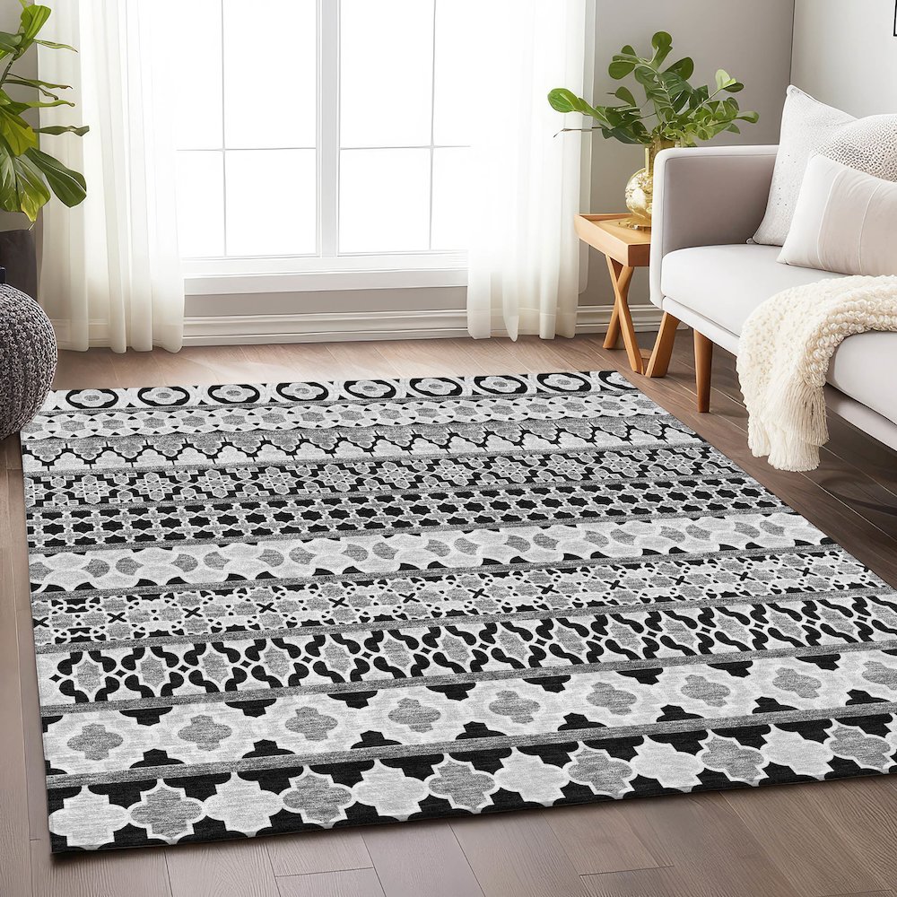 Premium Machine Washable Mayfield AMF726 Black 3' x 5' Rug. Picture 5