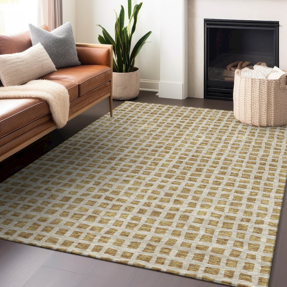 Premium Machine Washable Mayfield AMF727 Gold 3' x 5' Rug. Picture 6