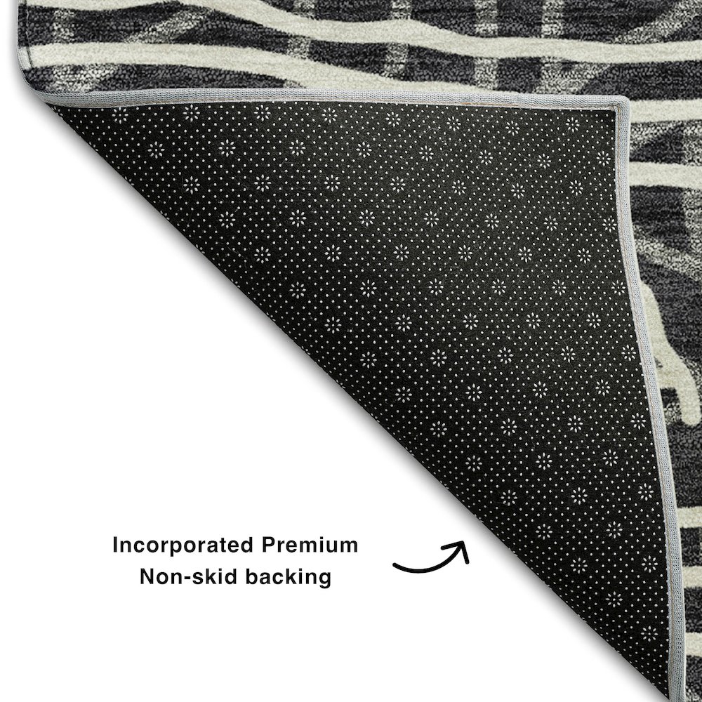 Premium Machine Washable Mayfield AMF730 Black 2'3" x 7'6" Runner Rug. Picture 2