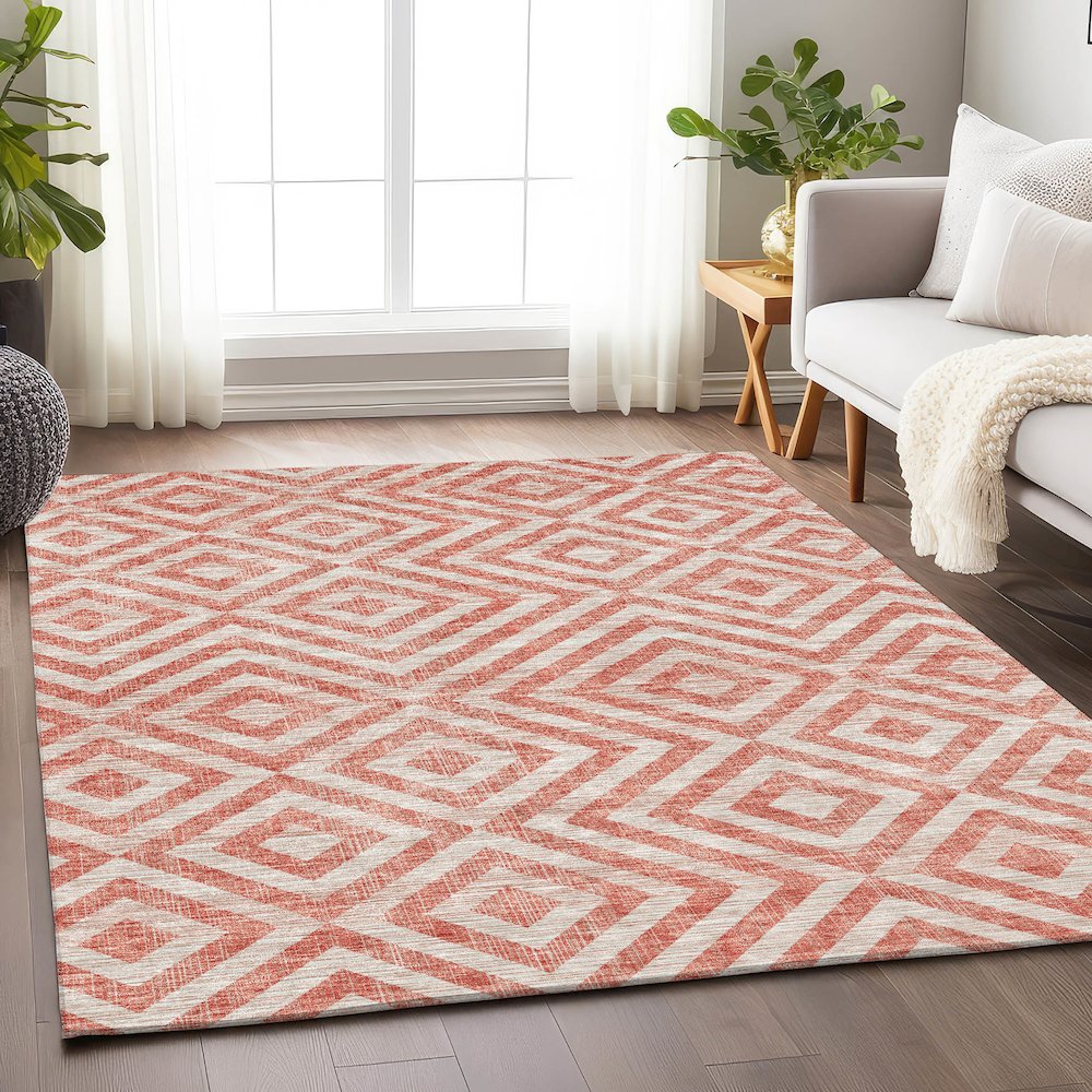 Premium Machine Washable Mayfield AMF733 Salmon 3' x 5' Rug. Picture 5