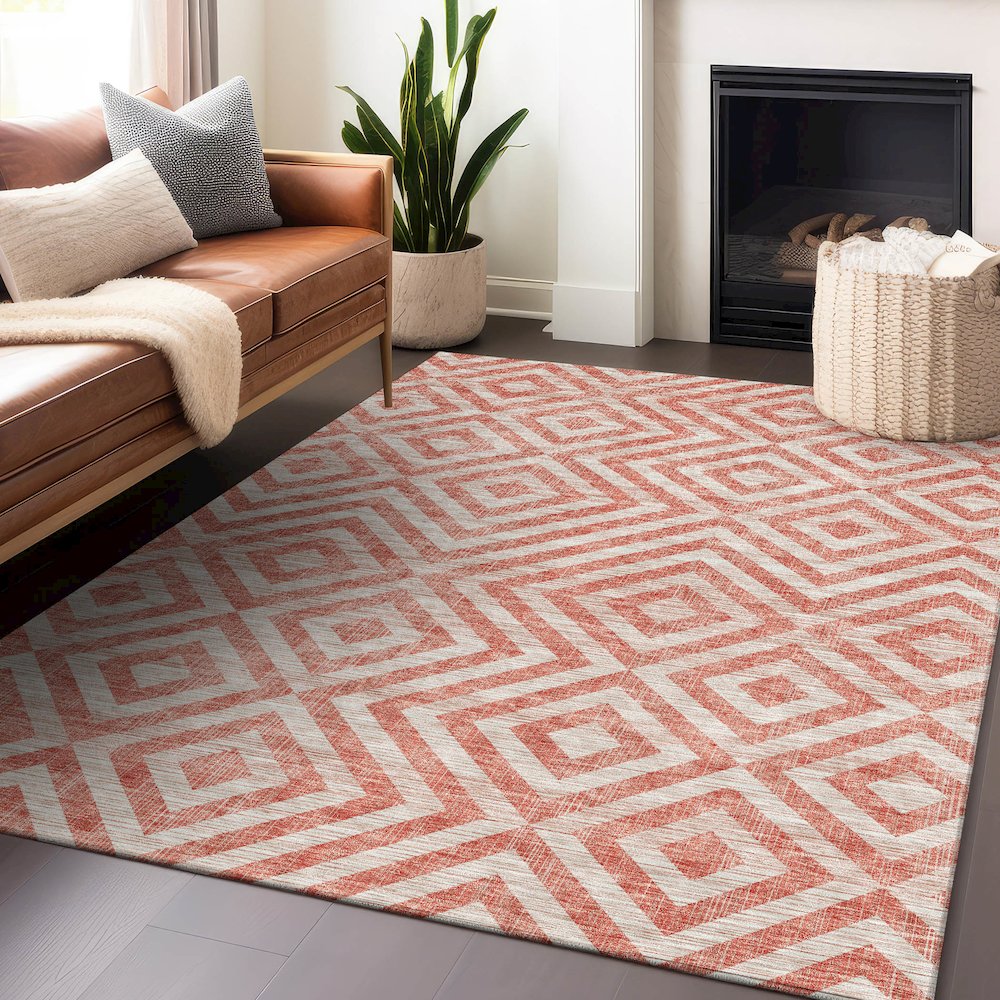 Premium Machine Washable Mayfield AMF733 Salmon 3' x 5' Rug. Picture 6
