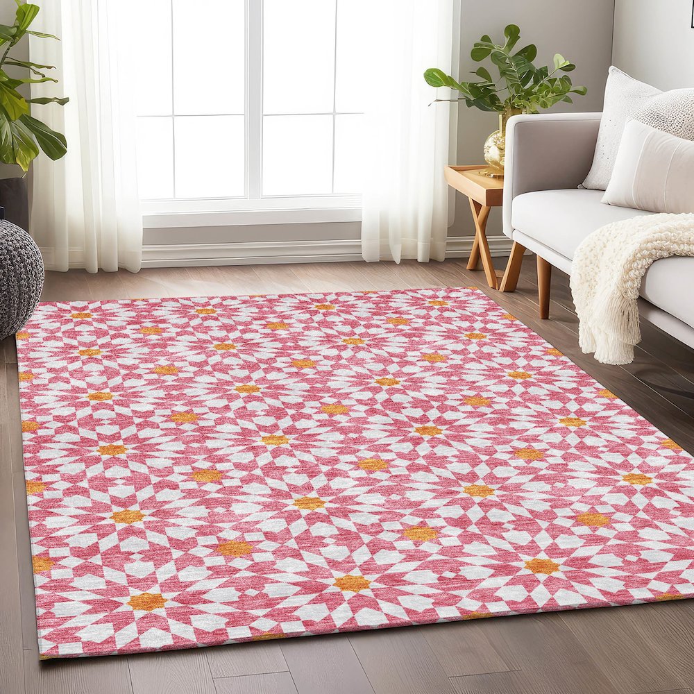 Premium Machine Washable Mayfield AMF734 Pink 3' x 5' Rug. Picture 5
