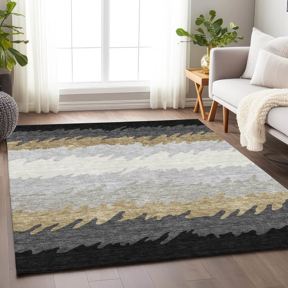 Premium Machine Washable Mayfield AMF736 Black 3' x 5' Rug. Picture 5