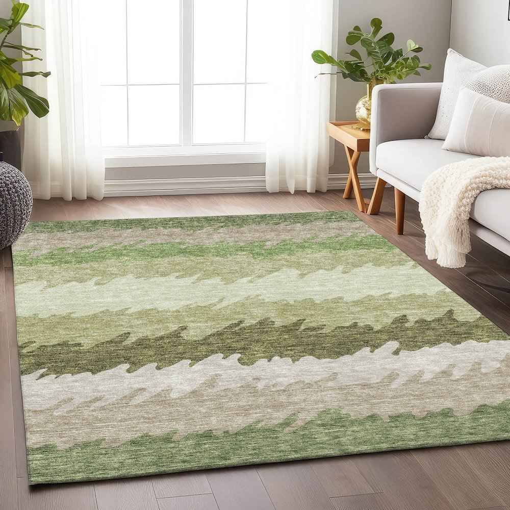 Premium Machine Washable Mayfield AMF736 Green 3' x 5' Rug. Picture 5