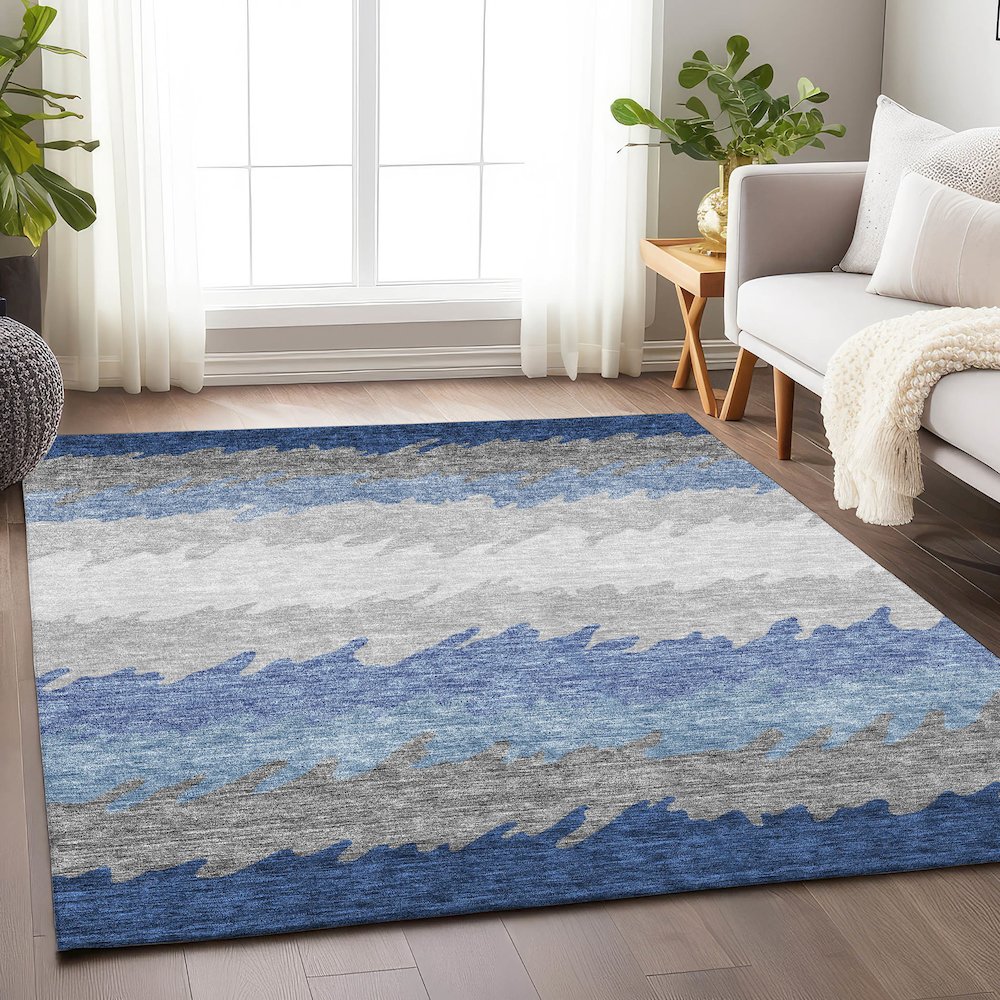 Premium Machine Washable Mayfield AMF736 Navy 3' x 5' Rug. Picture 5