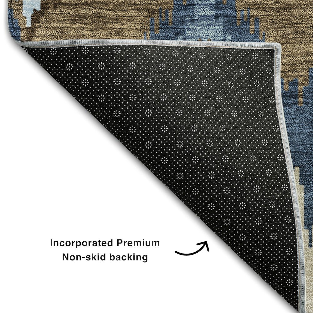 Premium Machine Washable Mayfield AMF743 Blue 2'3" x 7'6" Runner Rug. Picture 2