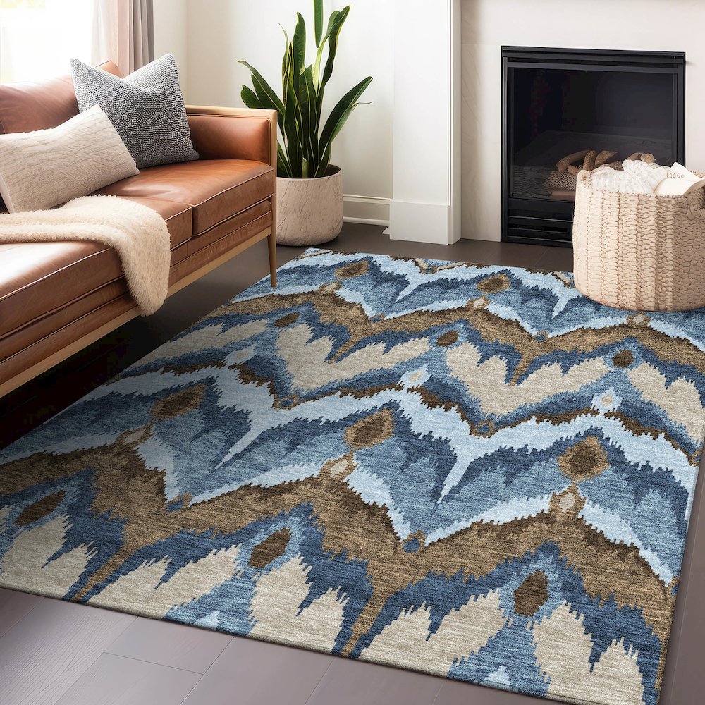 Premium Machine Washable Mayfield AMF743 Blue 3' x 5' Rug. Picture 6