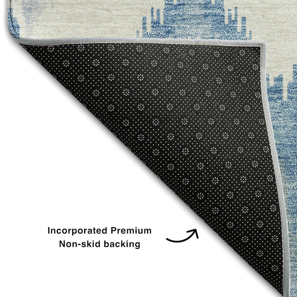 Premium Machine Washable Mayfield AMF743 Denim 2'3" x 7'6" Runner Rug. Picture 2