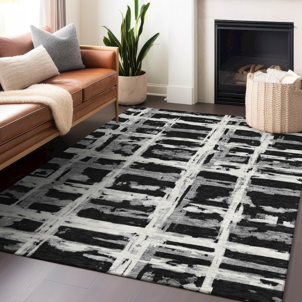 Premium Machine Washable Mayfield AMF745 Black 3' x 5' Rug. Picture 6
